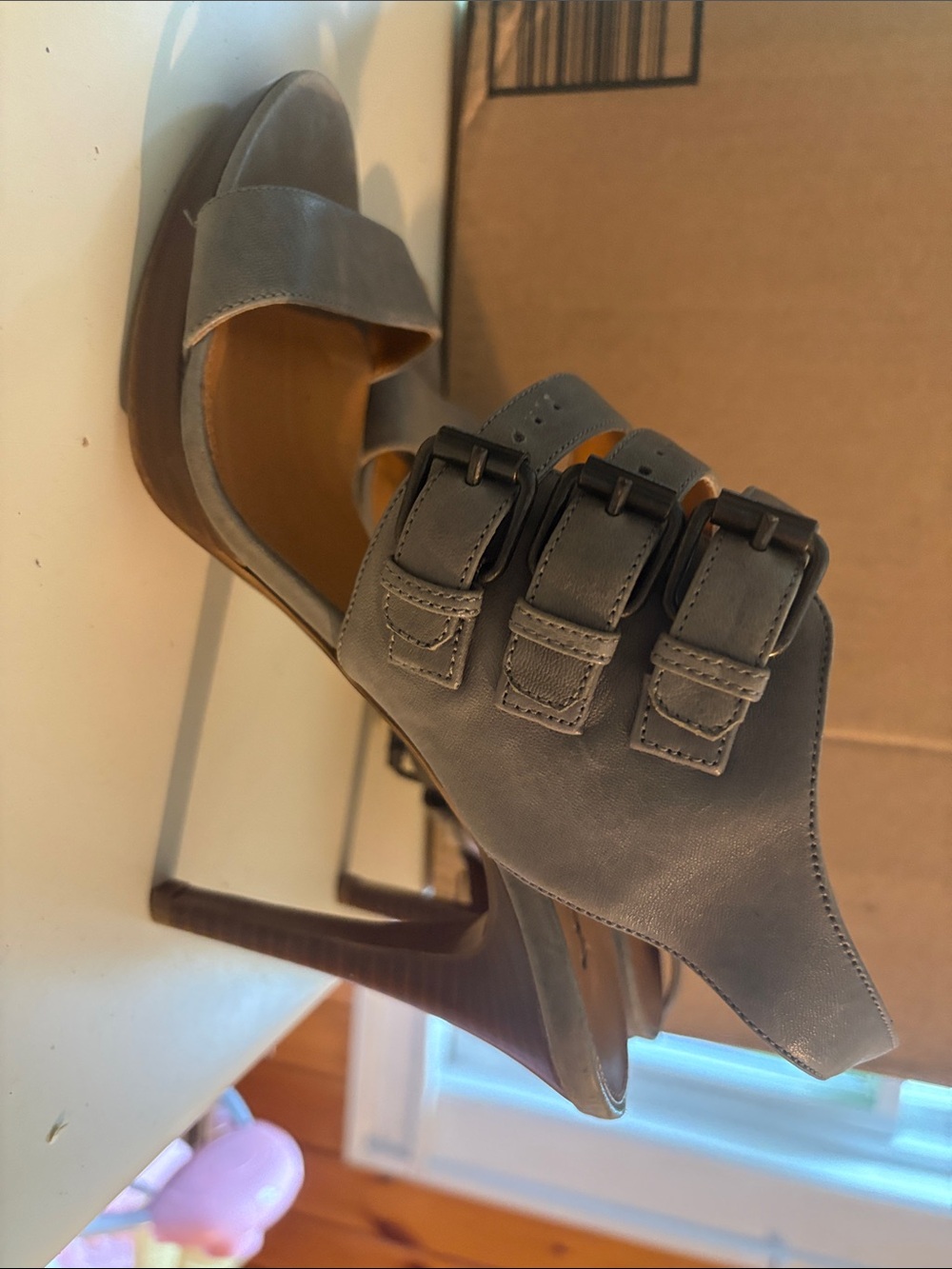 J. Crew Gray Triple-Buckle High Heel Sandals